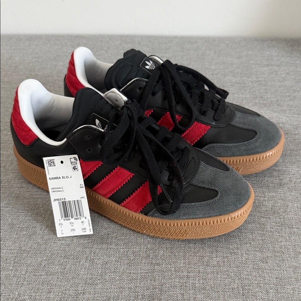 Adidas Samba XLG J Black, Red, and Gray Sneakers